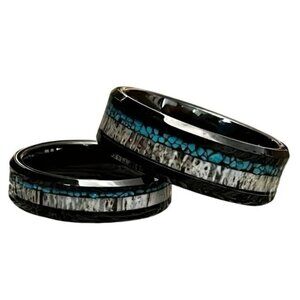 Tungsten Steel Carbide Crushed Turquoise & Deer Antler Center statement Ring